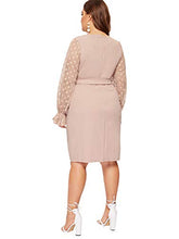 Load image into Gallery viewer, SheIn Women's Plus Elegant Dot Mesh Contrast Bell Sleeve Stretchy Bodycon Pencil Dress Dusty Pink 0X-Large
