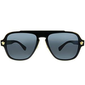 Versace Medusa Charm VE 2199 100281 Black Plastic Aviator Sunglasses Grey Polarized Lens