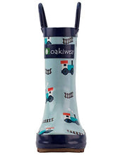 Load image into Gallery viewer, OAKI Kids Rain Boots with Easy-On Handles, Trains &amp; Tracks, 11T US Toddler
