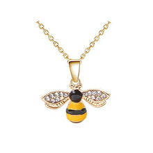 Load image into Gallery viewer, Tiny Cute Gold Bee Pendant Necklace and Earrings Jewelry Set, ALUOR Fashion Charm Crystal Rhinestone Enamel Honeybee Bumble Bee Pendant Jewelry Women Girl Gifts (Yellow)
