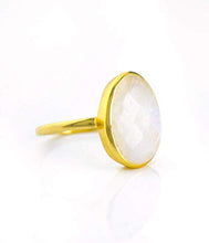 Load image into Gallery viewer, Teardrop Rainbow Moonstone ring, statement ring, Vermeil Gold or silver, bezel set ring, large oval ring, June Birthstone ring, birthday gift, bridal jewelry, gemstone ring
