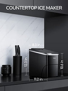 Silonn Ice Makers Countertop, 9 Cubes Ready in 6 Mins, 26lbs in 24Hrs, Self-Cleaning Ice Machine with Ice Scoop and Basket, 2 Sizes of Bullet Ice for Home Kitchen Office Bar Party