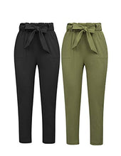 Load image into Gallery viewer, GRACE KARIN Women's Pants Casual Cropped High Waist Pants 2pcs L Black+Army Green
