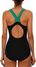 Load image into Gallery viewer, beautyin Women One Piece Bathing Suit Sport Swimsuit Athletic Racing Swimwear M Black Green
