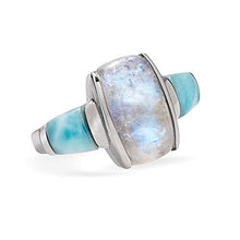 Load image into Gallery viewer, Stauer - Women's Moonstone &amp; Larimar Ring, 5 carats moonstone &amp; 3 ctw larimar, With .925 sterling silver setting Size 10
