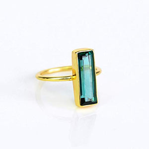 Green Tourmaline Gemstone Bar Ring, Geometric October Birthstone Ring, Adira Ring Series