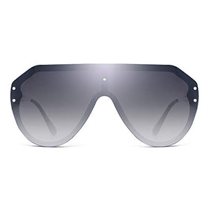 JIM HALO Oversized Shield Sunglasses Rimless Flat Top Mirror Glasses Women Men (Black Frame/Gradient Grey Lens)