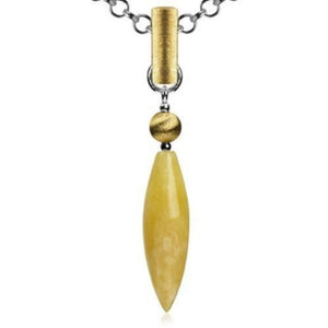 Butterscotch Amber Gold Plated Sterling Silver French Collection Slim Pendant Necklace Chain 18"