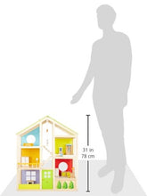 Load image into Gallery viewer, All Seasons Kids Wooden Dollhouse by Hape | Award Winning 3 Story Dolls House Toy with Furniture, Accessories, Movable Stairs and Reversible Season Theme L: 23.6, W: 11.8, H: 28.9 inch
