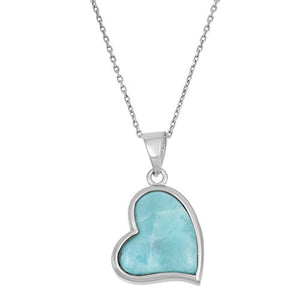 Sterling Silver Natural Larimar Heart Pendant with 18" Chain