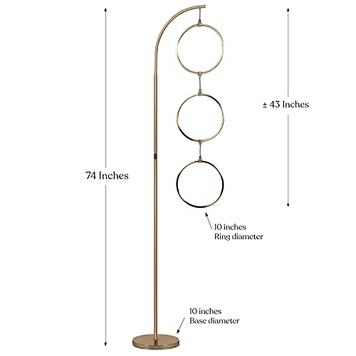 Load image into Gallery viewer, Brightech Nova Modern Floor Lamp - Contemporary Arc Tall Lamp with 3-Circle Ring-Style Pendant - Over The Couch Standing Lamp on Arching Pole - Eclectic Tall Lamp Matches Living Room Décor - Gold