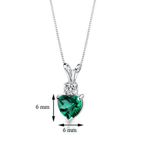 14 Karat White Gold Heart Shape 0.75 Carats Created Emerald Diamond Pendant
