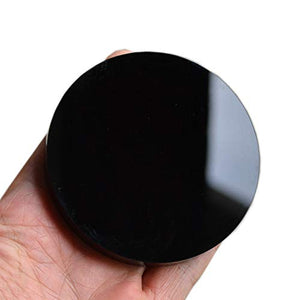 FHNP367 Black Obsidian Scrying Mirror Round Smooth Natural Crystal Polished Diameter 3 inch / 80mm