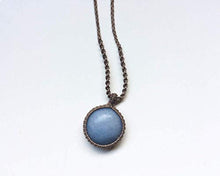 Load image into Gallery viewer, Celestite necklace, Macrame necklace with blue stone, Round Celestite stone, Celestite pendant, Macrame art, Light blue, Spiritual, Unisex
