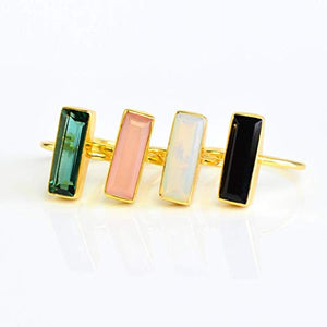 Green Tourmaline Gemstone Bar Ring, Geometric October Birthstone Ring, Adira Ring Series
