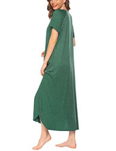 Load image into Gallery viewer, Ekouaer Long Nightgown,Women’s Loungewear Short Sleeve Sleepwear Full Length Sleep Shirt with Pockets Dark Green
