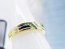 Load image into Gallery viewer, Dazzlingrock Collection 14K Round Cut Emerald &amp; White Diamond Mens Channel Set Fashion Wedding Band, Yellow Gold, Size 10
