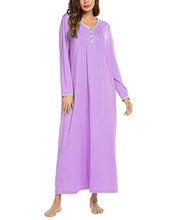 Load image into Gallery viewer, Ekouaer Women Long Nightgown Long Sleeve Nightshirt Casual Sleepwear Henley Full Length Sleep Dress Purple XLarge
