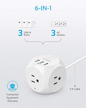 Load image into Gallery viewer, Anker PowerPort Cube USB Power Strip with 3 Outlets and 3 USB Ports, Portable Design, 5 ft Extension Cord, Overload Protection for iPhone XS/XR, Compact for Travel, Cruise Ship and Office
