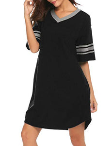 Ekouaer Women's Nightgown, Cotton Novelty Sleepshirts V Neck Short Sleeve Sleep Shirt Loose Comfy Pajama Sleepwear S-XXL