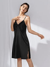 Load image into Gallery viewer, Femofit 2 Packs Satin Nightgowns for Women Sexy Silky Full Slip Sleepshirt Chemise Sleepwear with Adjustable Strap Nightdress (Black+Champagne,M)
