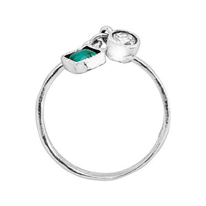 Silpada 'Dream in Blue-Green' Charm Ring with Compressed Turquoise & Cubic Zirconia in Sterling Silver, Size 8