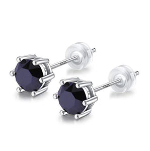 Sunnyshopday 18ct White Gold Plated on Sterling Silver Base Black Obsidian,Earring Stud with Gift Box,Men Women