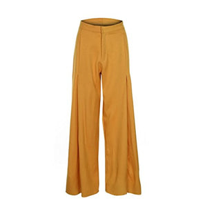GoodLock Women High Waist Pants OL Loose Stretch Wide Leg Long Pants Palazzo Trousers (Yellow, Small)