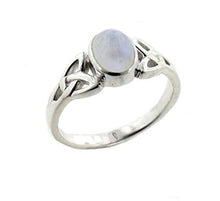 Load image into Gallery viewer, Sterling Silver Celtic Knot and Genuine Rainbow Moonstone Ring Size 7(Sizes 4,5,6,7,8,9,10,11,12,13,14,15)
