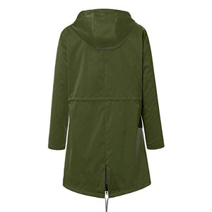 Thenxin Women's Outdoor Waterproof Jacket Zip Up Drawstring Hooded Long Trench Raincoat(Green,XXXXXL)