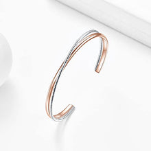 Load image into Gallery viewer, E Rose Gold Plated Layered Cross Cuff Bangles Bracelets for Women Teen Girls, Two-layer Open Adjustable Womens Wrist Cuff Bracelet Minimalism Jewelry Gift for Women Girls
