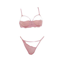 Load image into Gallery viewer, Women's Lace Sexy Lingerie See Through Strappy Cutout Bra Thong Set Push Up Temptation Comfy Underwire Bralette Panty (Pink,Small)
