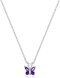 Sterling Silver Genuine Amethyst Butterfly Pendant Necklace, 18"