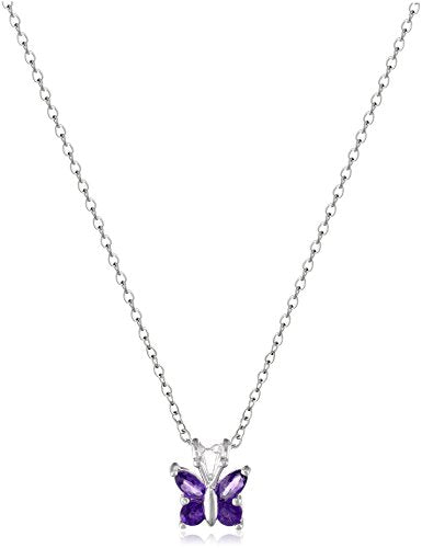 Sterling Silver Genuine Amethyst Butterfly Pendant Necklace, 18