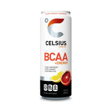 Load image into Gallery viewer, CELSIUS BCAA +Energy Sparkling Post-Workout Recovery &amp; Hydration Drink, Slim Can, Blood Orange Lemonade, 12oz (Pack of 12), 144 Fl Oz
