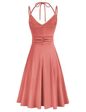Load image into Gallery viewer, Women's Summer Sleeveless V Neck Dress Ruched Waist Aline Halter Green Dress L
