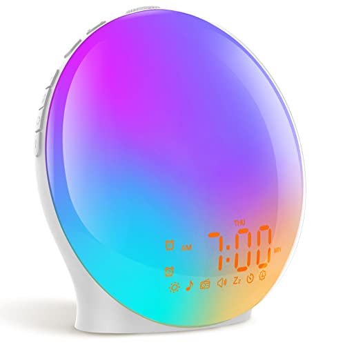 Sunrise Alarm Clock, Full Screen Wake Up Light with Sunrise Simulation, Dual Alarms, FM Radio, 8 Natural Sounds & Snooze, 3 Light Modes, Bedroom Digital Alarm Clock for Heavy Sleepers Adults Kids