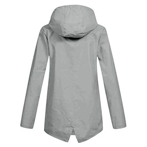 Thenxin Outdoor Hooded Waterproof Jacket for Women Lightweight Zip Up Trench Windbreaker Raincoat(Gray,XXL)