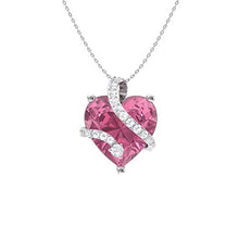 Load image into Gallery viewer, Diamondere Natural and Certified Heart Cut Pink Tourmaline and Diamond Wrap Heart Petite Necklace in 14k White Gold | 1.68 Carat Pendant with Chain
