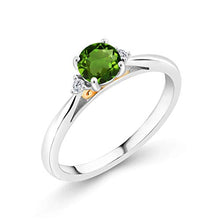 Load image into Gallery viewer, Gem Stone King 925 Silver and 10K Yellow Gold Ring 0.54 Ct Green Chrome Diopside G/H Lab Grown Diamond (Size 6)
