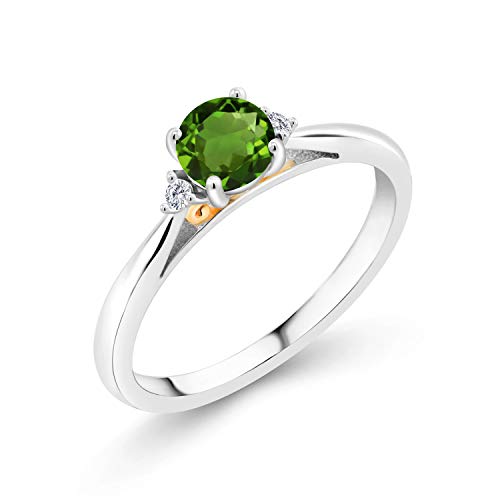 Gem Stone King 925 Silver and 10K Yellow Gold Ring 0.54 Ct Green Chrome Diopside G/H Lab Grown Diamond (Size 6)