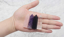 Load image into Gallery viewer, Luckeeper Healing Crystal Wands | 2&quot; Amethyst Crystal, Rose Quartz,Clear Quartz,Black Obsidian| 6 Faceted Reiki Chakra with 4 pcs Tumbled Crystals
