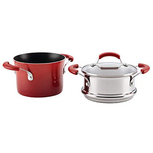 Rachael Ray Brights Sauce Pot/Saucepot with Steamer Insert, 3 Quart, Red Gradient