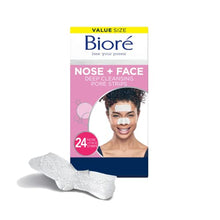 Load image into Gallery viewer, Bioré Nose+Face, Blackhead Remover Pore Strips, 12 Nose + 12 Face Strips for Chin or Forehead, with Instant Blackhead Removal and Pore Unclogging, Oil-free, Non-Comedogenic Use, 24 Count
