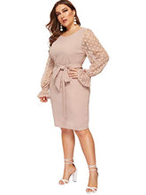 Load image into Gallery viewer, SheIn Women's Plus Elegant Dot Mesh Contrast Bell Sleeve Stretchy Bodycon Pencil Dress Dusty Pink 0X-Large
