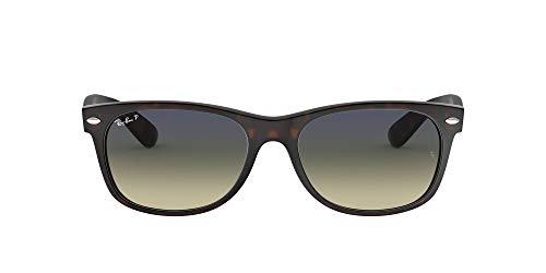 Ray-Ban RB2132 New Wayfarer Square Sunglasses, Matte Havana/Polarized Green Gradient Blue, 55 mm