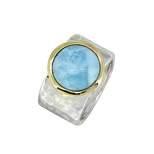 YoTreasure Larimar Ring Solid 925 Sterling Silver Brass Jewelry
