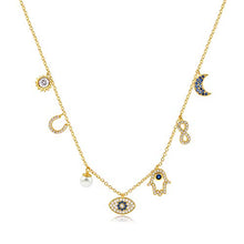 Load image into Gallery viewer, SLOONG Evil Eye Necklace Hamsa Hand Necklace 14K Gold Plated Dainty Necklace White Blue Cz Pendant Necklace for Women Girls
