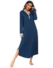 Load image into Gallery viewer, Ekouaer Nightgown,Long Loungewear Striped Sleepwear Night Dress (Navy, Small)
