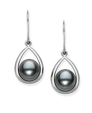 Load image into Gallery viewer, Tahitian Black Pearl Diamond Pendant and Drop Dangle Earring Set in Sterling Silver, 18"
